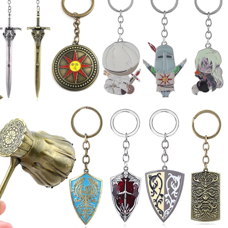 Authentic Game Dark Souls Keychain Sun Knight Shield Ornstein Artorias Sword Smough Hammer Key Chain Pendant Cosplay Jewelry