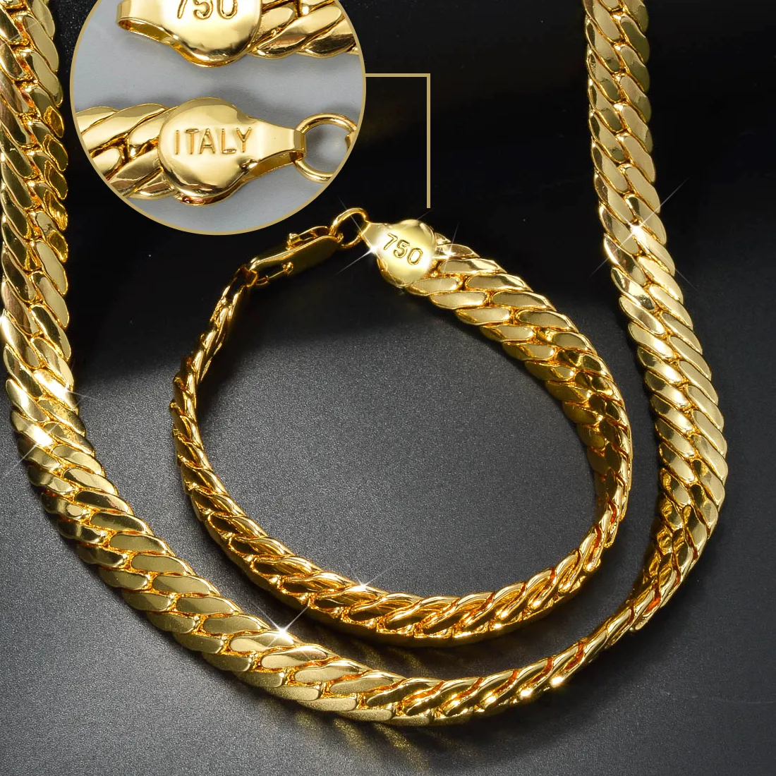 Zeadear Italy 750 Snake Chains Gold Color Necklace Bracelet Jewelry Sets Birthday
