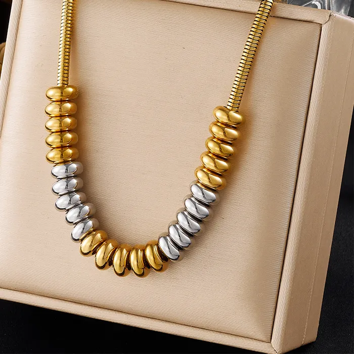 Authentic Dieyuro 316L Two Tone Gold Silver Beaded Snake Chain Choker Necklace Lady Classic Neck Chain Jewelry