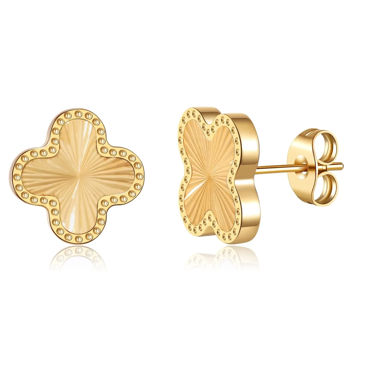 Authentic 18K Gold Plated Clover Earrings for Women Four Leaf Stud Earrings Lucky Dangl...