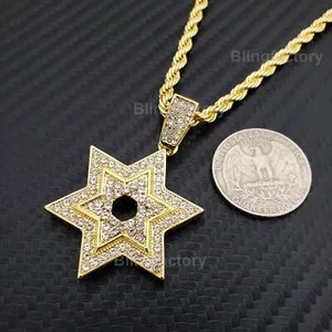 Authentic Gold Plated David Star Necklace & Iced Cubic Zirconia Cuban Chain Necklace