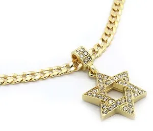 Authentic Sacred Star of David Amulet – Iced Cubic Zirconia, Gold‑Plated Protector, 24" Cuban Chain