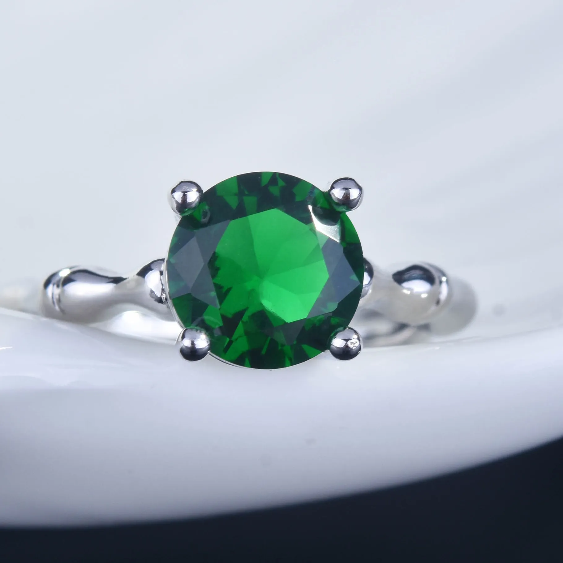 Authentic S925 Pure Silver Bamboo Themed Open Ring S Creative Colored Jewelry With Emerald Stone Stylish Adjustable Finger Accessory
