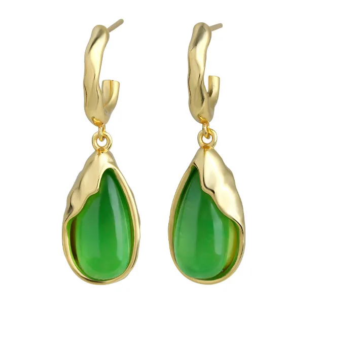 Authentic Verdant Jade Droplet Talismans- Gold- Plated Amulets Of Harmony