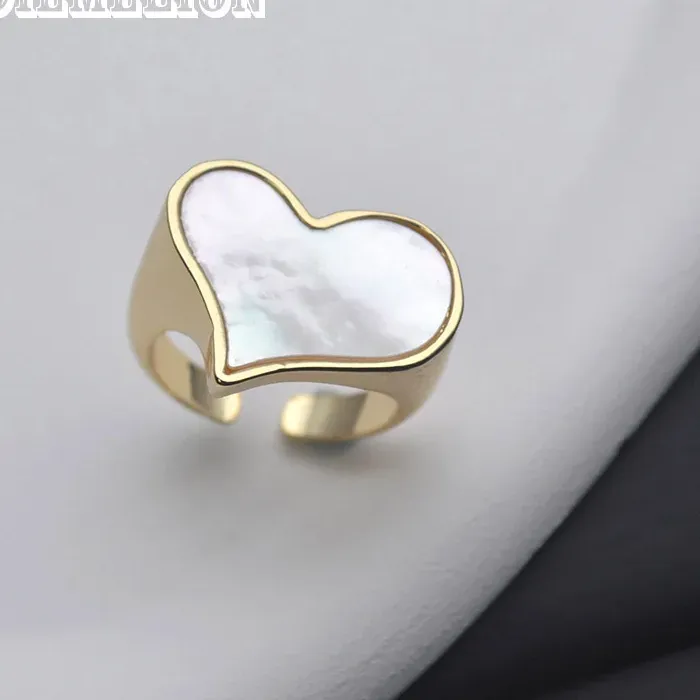 Authentic Romantic Heart Shape Natural White MOP Shell Rings for Women 18K Gold Plated Open Finger Ring Girls Minimalist Wedding Jewelry