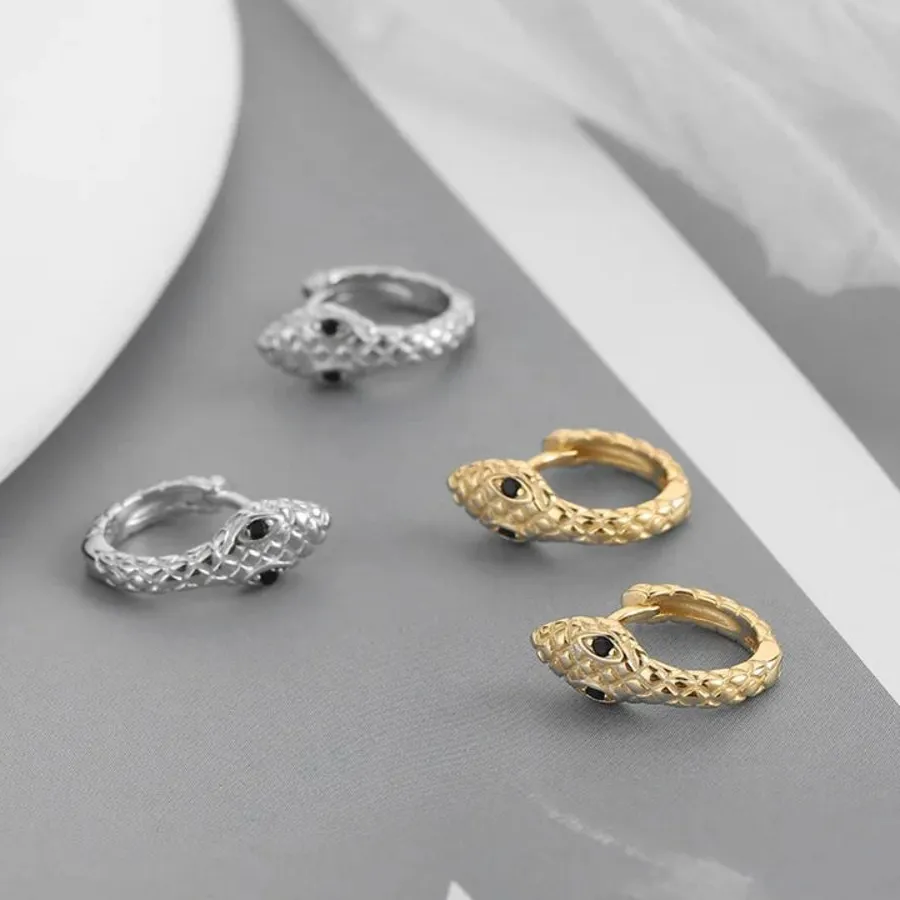 Authentic Small Hoop Earrings Gold Color Inlaid With Zircon Punk Earrings Animal Snake Shaped Jewelry