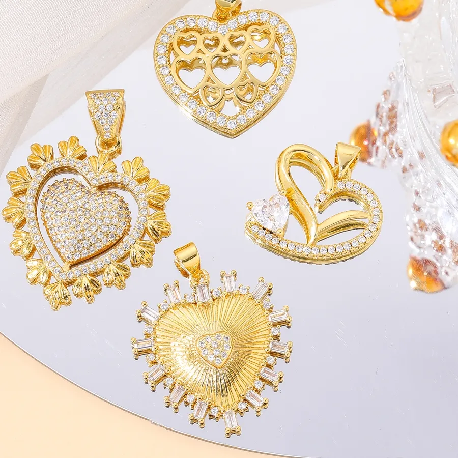 Authentic Juya18K Real Gold Plated Micro Pave Zircon Love Heart Charms For DIY Women Luxury Pendant Jewelry Making