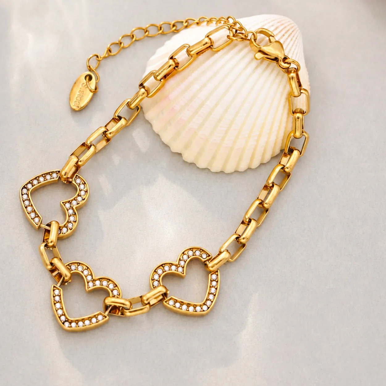 Authentic 316L Stainless Steel 18K Gold Plated Bracelet Y2K Love Heart Zircon Link Bracelet Trendy Daily Jewelry Gift For Women