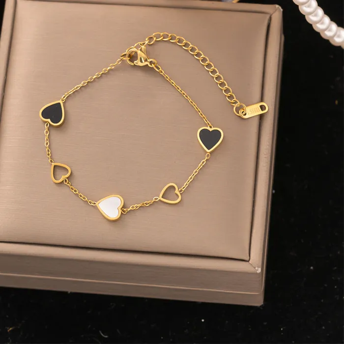 Authentic 316L 18K Gold-plated Trend Jewelry Elegant Style Embed Seashells Love Hearts Women's Charm Chain Bracelet