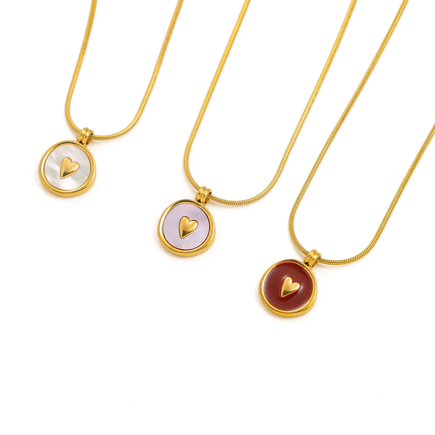 Authentic Heart Charm New Arrival Enamel Necklace Stainless Steel 18k Gold Plated Enamel Round Pendant Love Heart Necklce