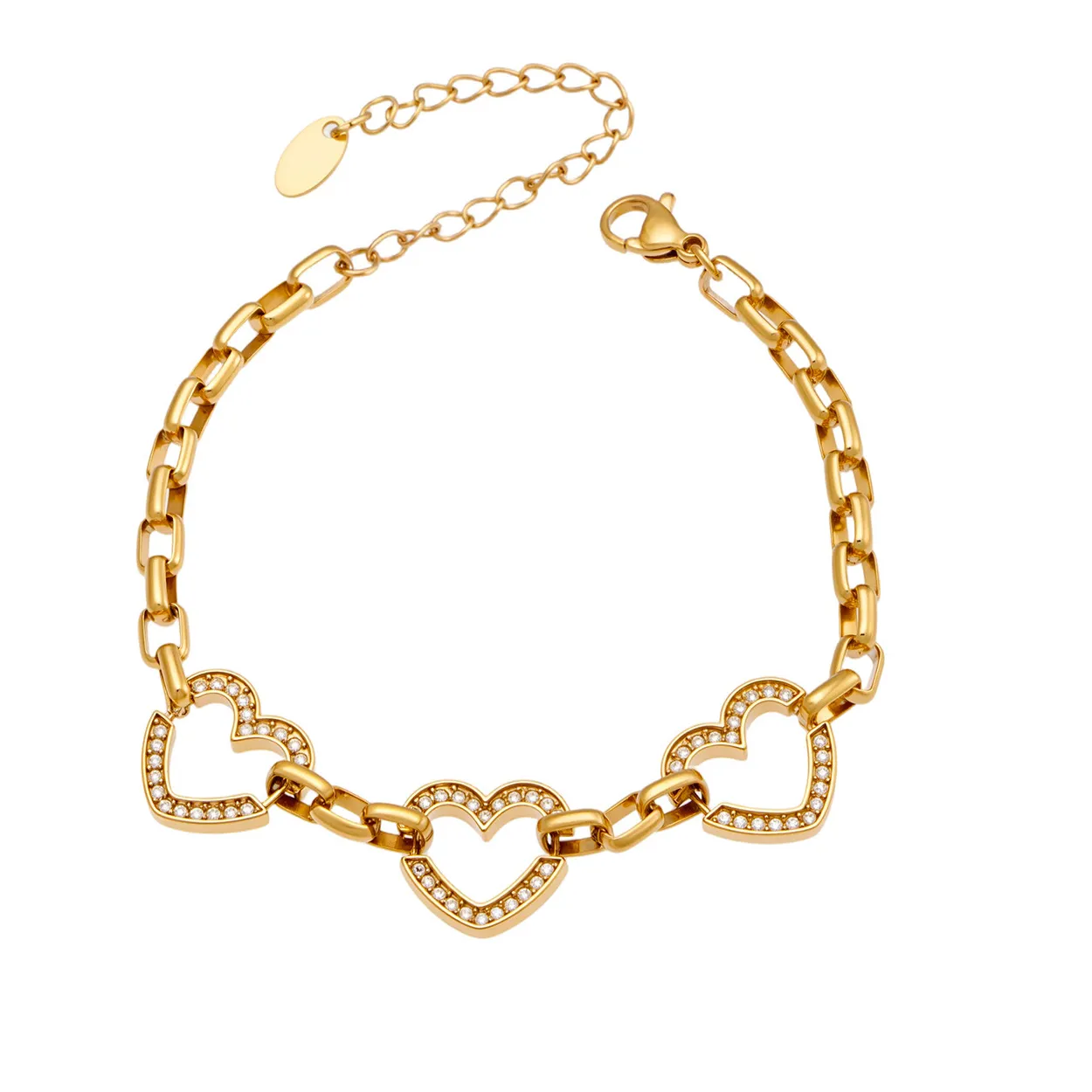 Authentic Y2K Love Heart Zircon Link Bracelet 316L Stainless Steel 18K Gold Plated Bracelet Trendy Daily Jewelry Gift For Women