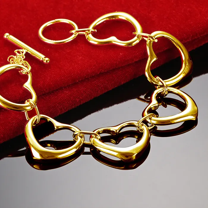 Authentic CHSHINE 925 Sterling Silver Plated 18K Gold Love Heart Chain Bracelet For Women Wedding Engagement Party Fashion Charm Jewelry