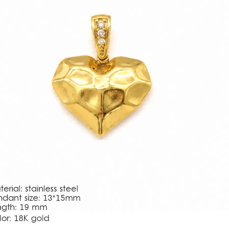 Authentic Floating Gift Box Stainless Steel Textured Heart Pendant 18K Gold Silver Plated CZ Irregular Love Charms For DIY Jewelry Making