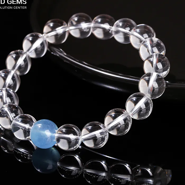 Authentic Natural Aquamarine Rock Quartz Rose Quartz Beaded Bracelet Crystal Gemstone Jewelry Handmade