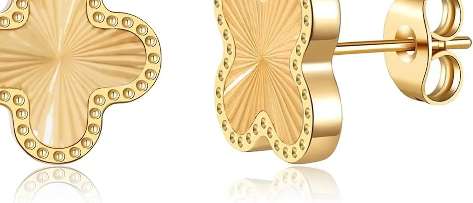 Authentic Embracing Good Fortune: Four Leaf Clover Earrings of Energetic Gold