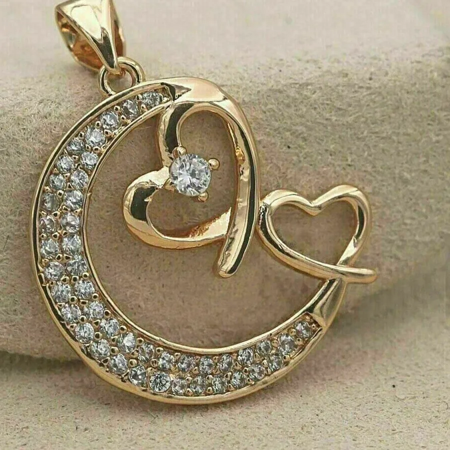 Authentic Heartfire Amulet: 2CT Round Half-Moon Diamond Pendant in 14K Gold