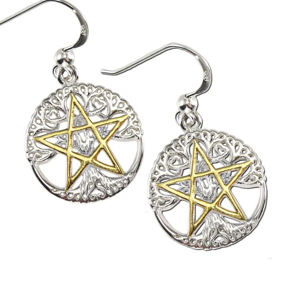 Authentic Whispering Dryad Gold- Plated Tree Pentacle Earrings