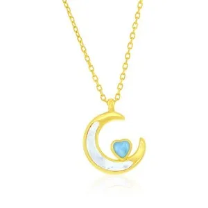 Authentic Celestial Tide Larimar and Crescent Moon Gold-Plated Talisman