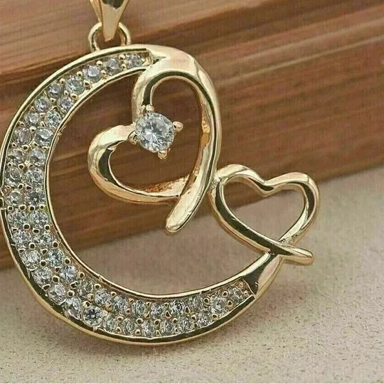 Authentic 2.00Ct Round Cut Moissanite Moon Heart Pendant 14k Yellow Gold Plated Silver