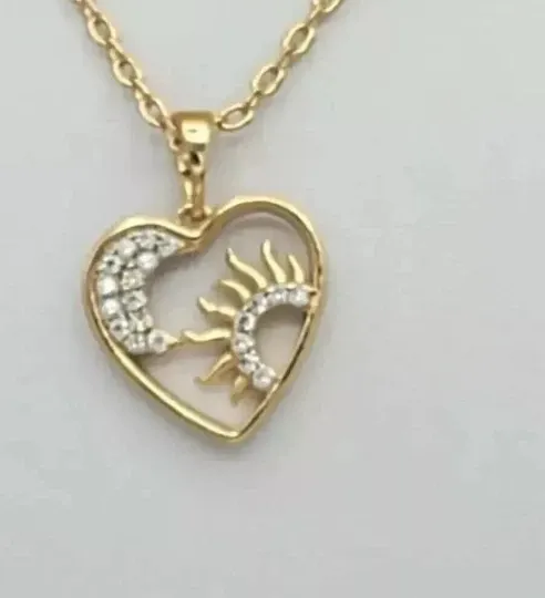 Authentic Real Moissanite 1.20Ct Round Cut Heart-Sun-Moon Pendant 14K Yellow Gold Plated
