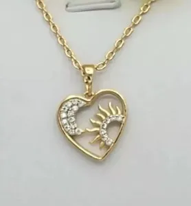 Authentic Heart-Sun-Moon Pendant Lab Created Moissanite 0.5Ct Round 14K Yellow Gold Plated