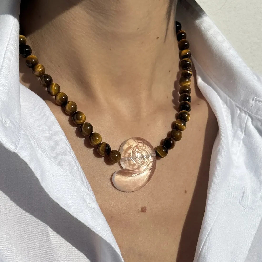 Authentic Maillard Style Nautilus Pendant Necklace, Colorful Bead String, Conch Collarbone Chain