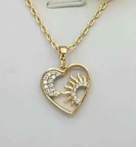 Authentic Heart-Sun-Moon Pendant Real Moissanite 1Ct Round Cut 14K Yellow Gold Plated