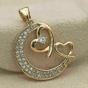 Authentic 2CT Simulated Round Cut Half Moon Heart Diamond Pendant 14K Yellow Gold Plated
