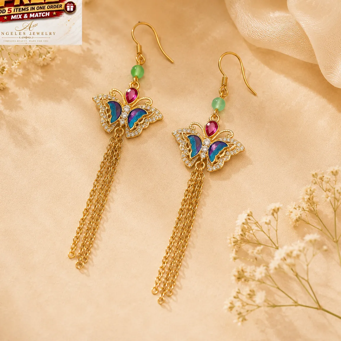 Authentic Wings Of Serenity Jade And 18K Gold Butterfly Talisman Earrings