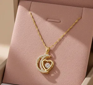 Authentic Celestial Heart Moon Pendant – 1‑Carat Lab‑Created Diamond in 14k Gold