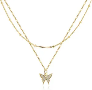 Authentic Celestial Harmony - The 14K Gold-Plated Gold Layered Necklace with Celestial Charm