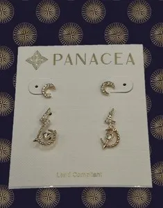 Authentic Panacea 14K Gold-Plated Moon-Bolt Arrow Heart Pave Accent 3 Pc Stud Earring Set