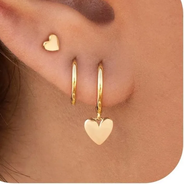 Authentic 14K Gold Plated Pearl Heart Butterfly Bow Star Moon Leaf Diamond Hoop Charm Drop