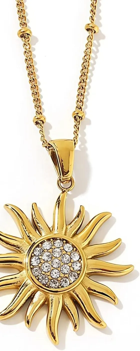 Authentic 18K Gold Plated Pendant Necklace for Women with Sun, Moon, Star, Heart, Butterfl
