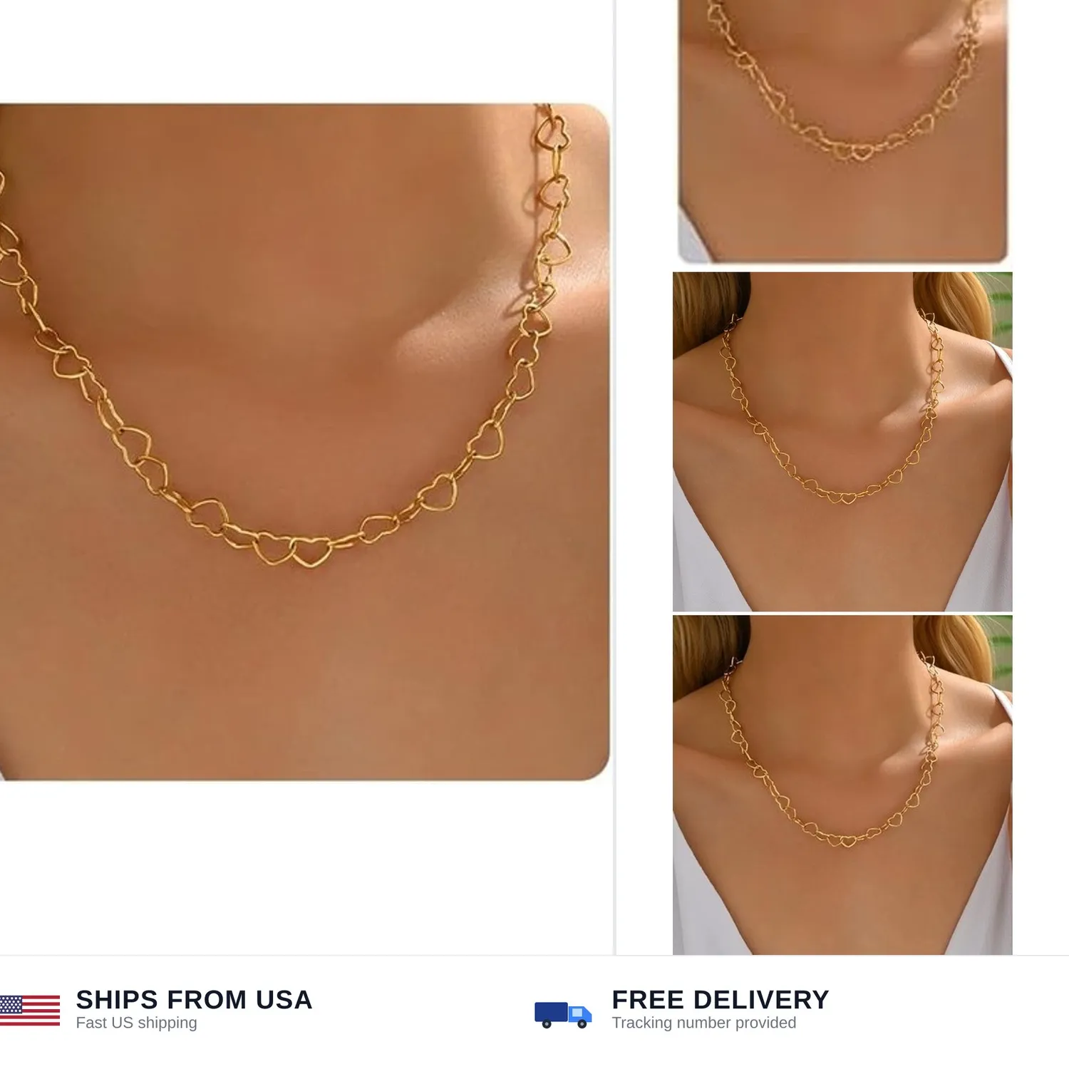 Authentic 18K Gold Plated Choker Necklace for Women, Dainty Heart, Star, Moon, Cross, D...