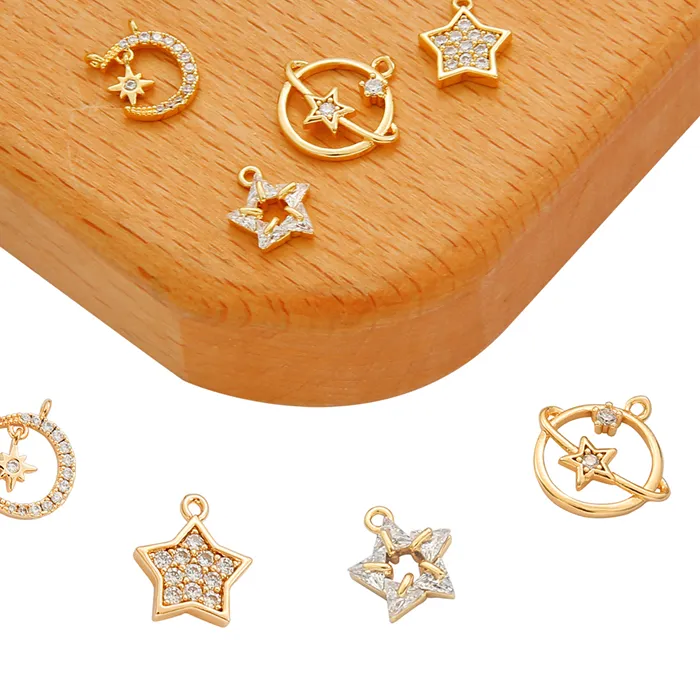 Authentic 18K Gold Plated 1Pc 8-31mm Flower Animal Moon Heart Shape Zircon Charm Pendant For DIY Necklace Earrings Jewelry Making