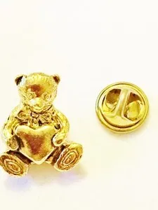 Gold Plated Teddy Bear Heart Tietac Lapel Cathedral Art Pin Free Shipping