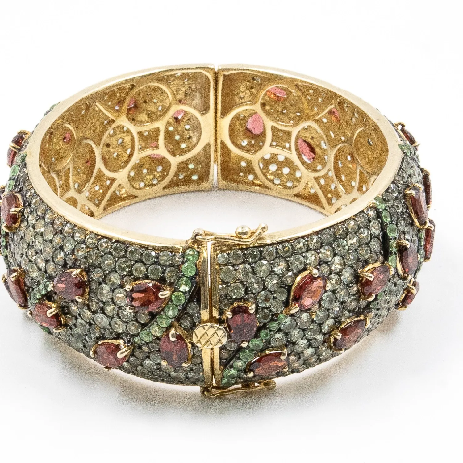 94.33Ctnatural Garnet Tsavorite Sapphire 925Sterlingsliver Bangle In Gold Plated
