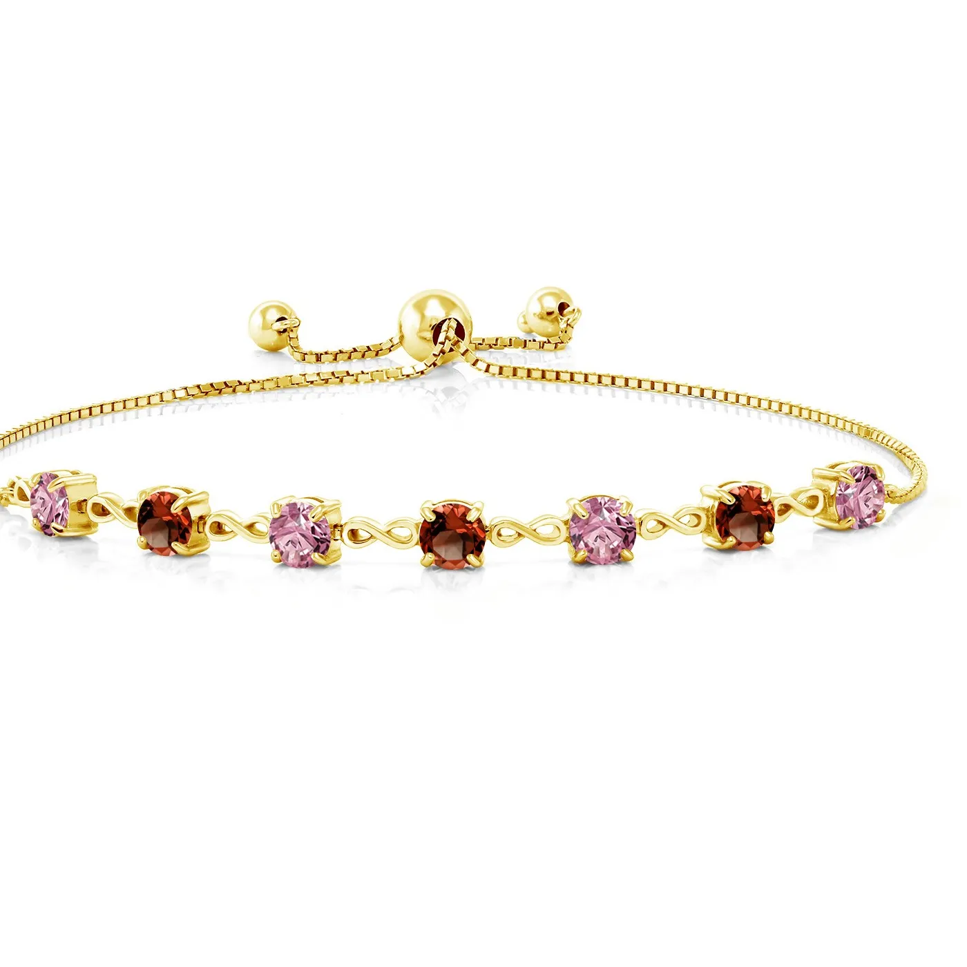 18K Yellow Gold Plated Silver Pink Lab Grown Diamond And Garnet Infinity Tennis