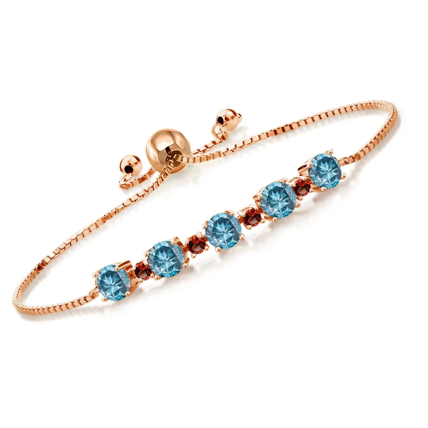 18K Rose Gold Plated Silver Blue Lab Grown Diamond And Garnet Bracelet For