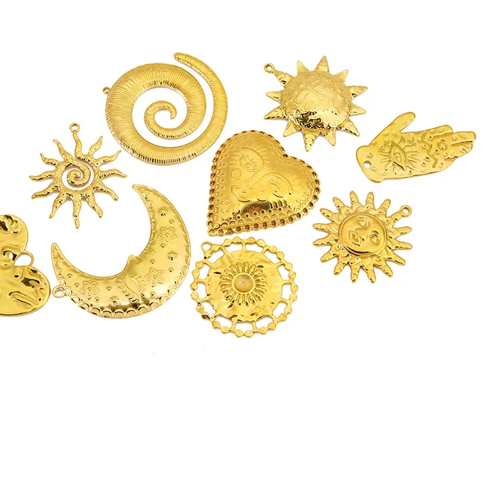 Authentic 3pcs Big Moon Heart Hand Face Sun Charms PVD Gold Plated Pendant for Earring Necklace Jewelry Making Supplies
