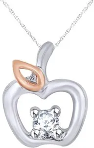 Authentic Natural Accent Daimond Apple Snow White Pendant 18 Necklace 925 Sterling Silver