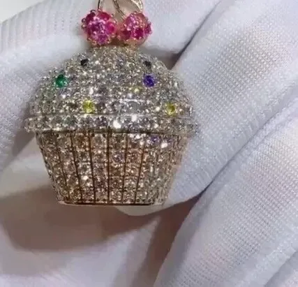 Authentic The Celestial Confection Moissanite Sweet Cupcake Talisman In 14K Two- Tone Gold