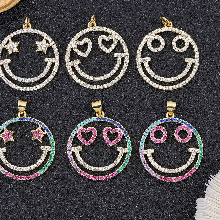 Authentic Juya 18K Gold Plated Handmade Rainbow Zircon Love Heart Star Round Evil Eye Smile Face Charms For DIY Pendant Jewelry Making