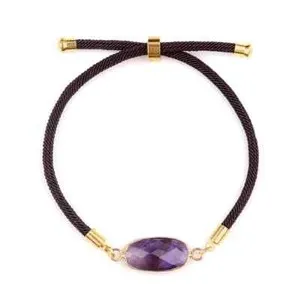 Authentic Adjustable Gemstone Sectional Long Ellipse Woven Leather Bracelet Healing Chakra