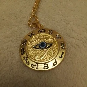 Authentic Gold Plated Round Necklace 24" chain ancient Egypt Eye of Horus Pendant Best