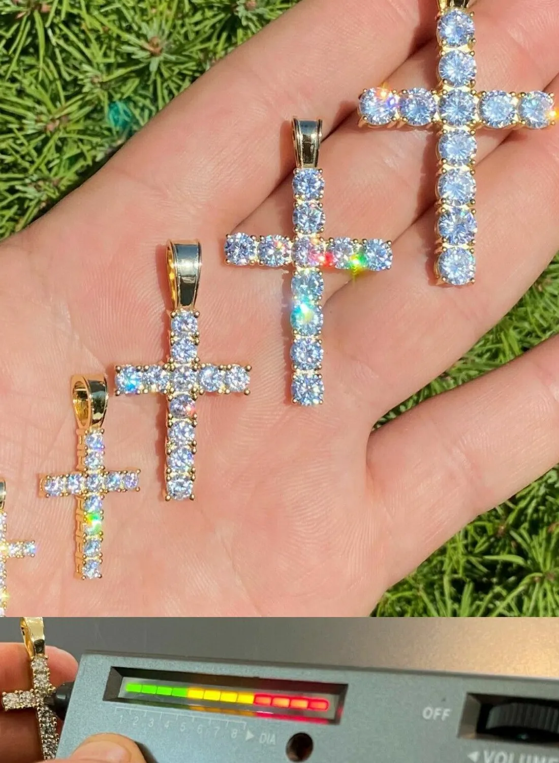 Authentic Radiant Celestial Cross Moissanite Talisman in 14k Gold and 925 Sterling Silver