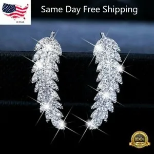 Authentic Feather Stud Earring 925 Silver Gold Plated Jewelry