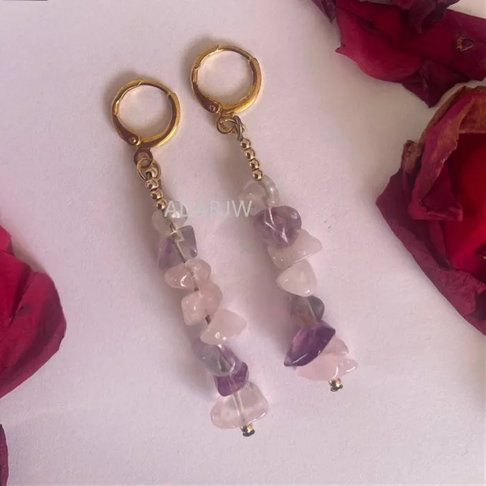 Authentic Celestial Harmony Rose Quartz And Rainbow Fluorite Star Talisman Earrings