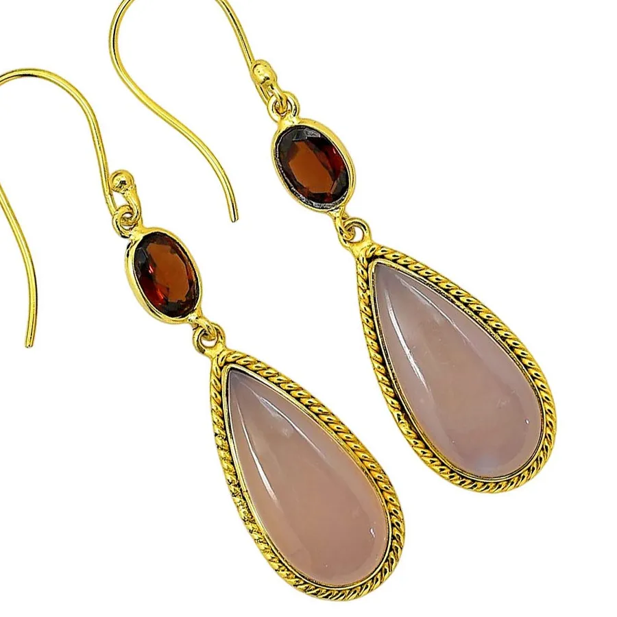 Authentic Rose Quartz Love Guard Earrings Gold Plated Harmony